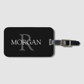 DIY Monogram & naam, Klassiek zwart met grijze tek Bagagelabel (Voorkant (horizontaal))