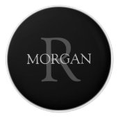 DIY Monogram & naam, Klassiek zwart met grijze tek Keramische Knop (Voorkant)