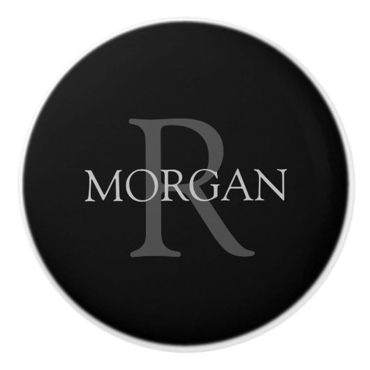 DIY Monogram & naam, Klassiek zwart met grijze tek Keramische Knop (Voorkant)