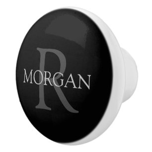 DIY Monogram & naam, Klassiek zwart met grijze tek Keramische Knop