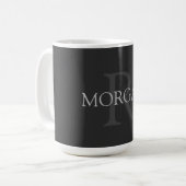 DIY Monogram & naam, Klassiek zwart met grijze tek Koffiemok (Voorkant links)