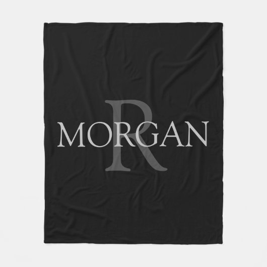 DIY Monogram & naam, Trendy Black met grijze tekst Fleece Deken (Voorkant)