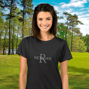 DIY Monogram & naam, Trendy Black met grijze tekst T-shirt