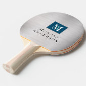 DIY Monogram & Naam Wh/Blauwgroen, Blauw, Geborste Tafeltennisbatje (Voorkant Gekanteld)
