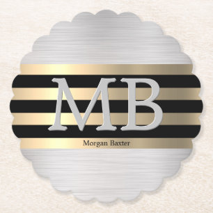 DIY Monogram & naam, Yel Gold Brushed Steel Black Kartonnen Onderzetters