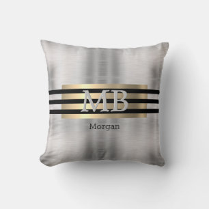 DIY Monogram & naam, Yel Gold Brushed Steel Black Kussen
