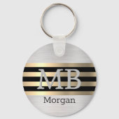 DIY Monogram & naam, Yel Gold Brushed Steel Black Sleutelhanger (Voorkant)