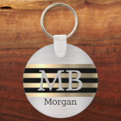 DIY Monogram & naam, Yel Gold Brushed Steel Black Sleutelhanger (Voorkant)