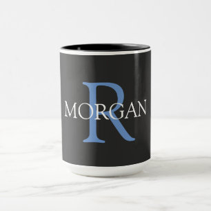 DIY Monogram & naam, zwart, blauw en wit Mok