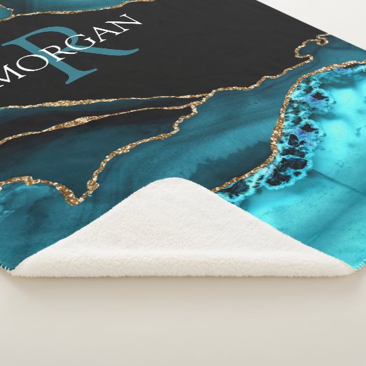 DIY Monogram & naam, zwart goud en Blauwgroen geti Sherpa Deken (3/4)