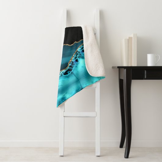 DIY Monogram & naam, zwart goud en Blauwgroen geti Sherpa Deken (In situ)