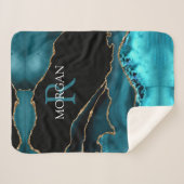 DIY Monogram & naam, zwart goud en Blauwgroen geti Sherpa Deken (Voorkant (horizontaal))