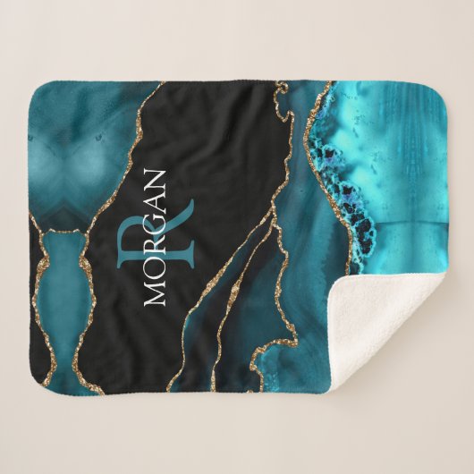 DIY Monogram & naam, zwart goud en Blauwgroen geti Sherpa Deken (Voorkant (horizontaal))