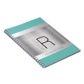 DIY Monogram naam zwart grijs Blauwgroen, geborste Notitieboek (Rechterzijde)