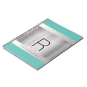 DIY Monogram naam zwart grijs Blauwgroen, geborste Notitieboek (Linkerzijde)