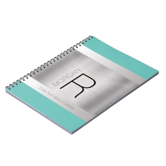 DIY Monogram naam zwart grijs Blauwgroen, geborste Notitieboek (Linkerzijde)