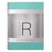 DIY Monogram naam zwart grijs Blauwgroen, geborste Notitieboek (Voorkant)