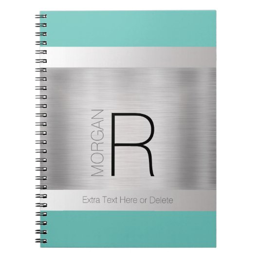 DIY Monogram naam zwart grijs Blauwgroen, geborste Notitieboek (Voorkant)