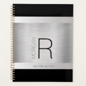 DIY Monogram & naam, zwart & grijs, geborsteld zil Planner (Voorkant)