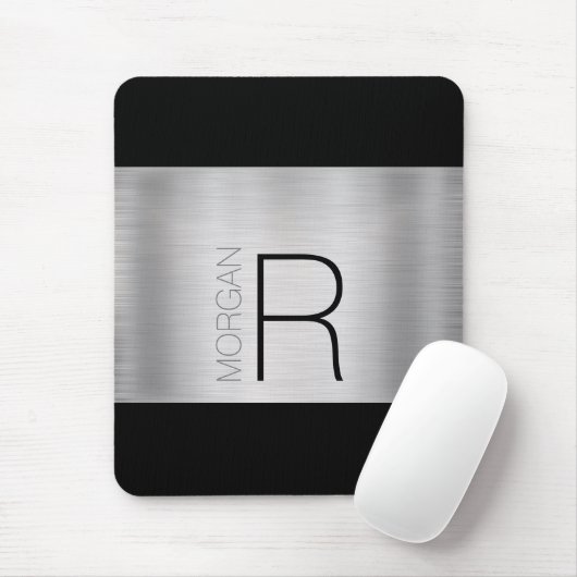 DIY Monogram naam, zwart grijs, geborsteld zilver, Muismat (Met muis)