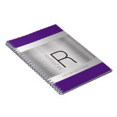 DIY Monogram Naam zwart grijs Paars geborsteld zil Notitieboek (Rechterzijde)