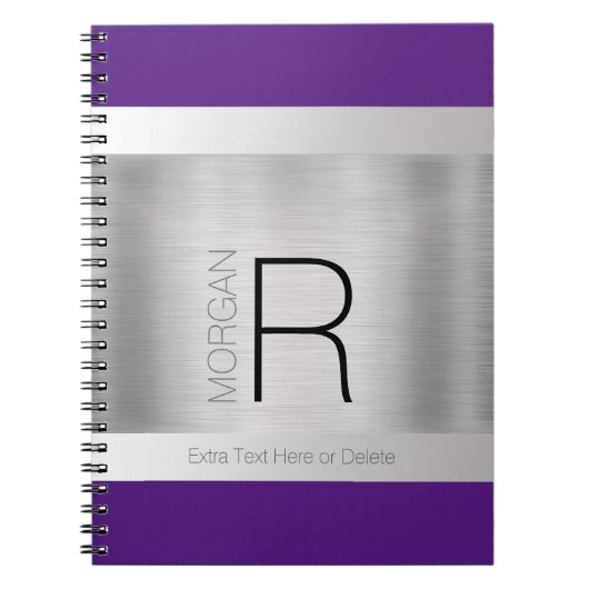 DIY Monogram Naam zwart grijs Paars geborsteld zil Notitieboek (Voorkant)