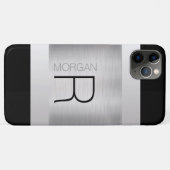 DIY Monogram naam, zwarte grijze tekst, geborsteld Case-Mate iPhone Case (Achterkant (horizontaal))