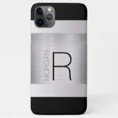 DIY Monogram naam, zwarte grijze tekst, geborsteld Case-Mate iPhone Case (Achterkant)