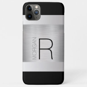 DIY Monogram naam, zwarte grijze tekst, geborsteld Case-Mate iPhone Case