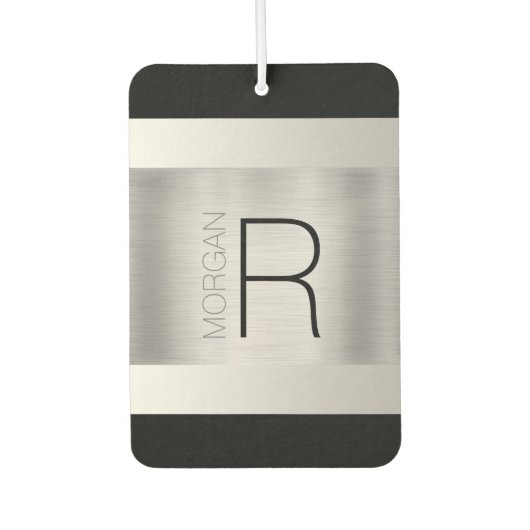 DIY Monogram naam, zwarte grijze tekst, geborsteld Luchtverfrisser (Voorkant)