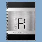 DIY Monogram naam, zwarte grijze tekst, geborsteld Notitieboek