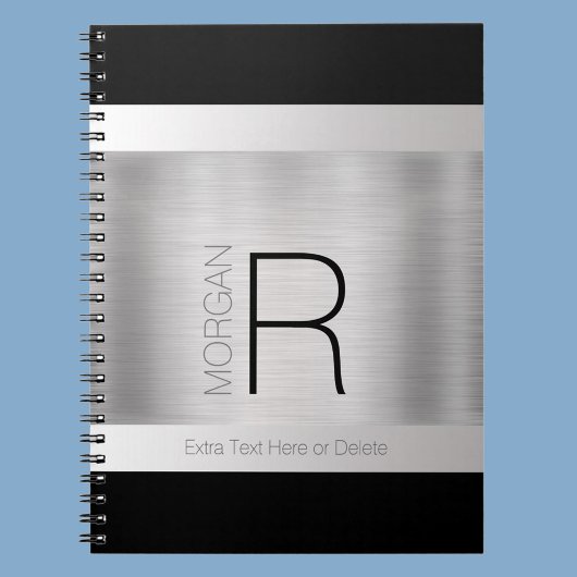 DIY Monogram naam, zwarte grijze tekst, geborsteld Notitieboek