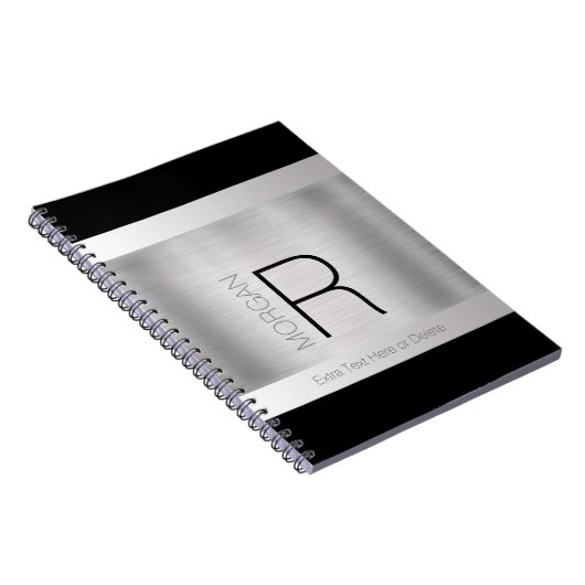 DIY Monogram naam, zwarte grijze tekst, geborsteld Notitieboek (Rechterzijde)