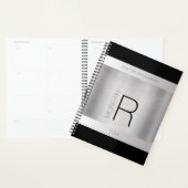 DIY Monogram naam, zwarte grijze tekst, geborsteld Planner (Display)