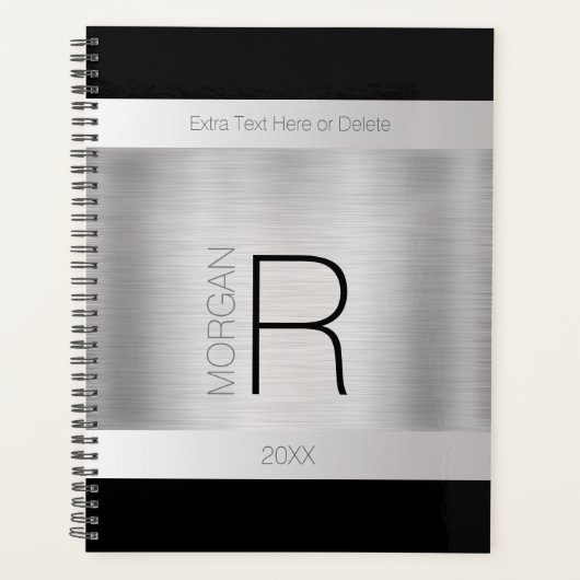DIY Monogram naam, zwarte grijze tekst, geborsteld Planner (Voorkant)