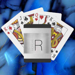 DIY Monogram naam, zwarte grijze tekst, geborsteld Pokerkaarten