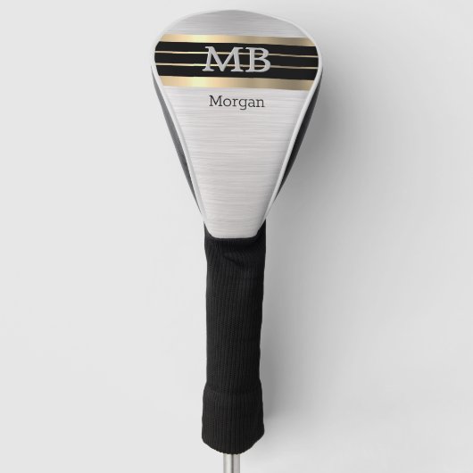 DIY Monogram/Name, Bk/Gold Stripes, Brushed Silver Golfheadcover (Voorkant)
