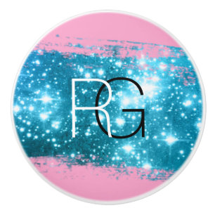 DIY Monogram Wit Zwart, Stardust Brush Stroke Roze Keramische Knop