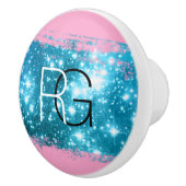 DIY Monogram Wit Zwart, Stardust Brush Stroke Roze Keramische Knop (Rechts)