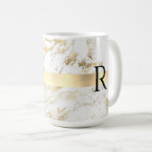 DIY Monogram Zwarte Tekst, Wit & Goud Marmer Koffiemok (Voorkant rechts)