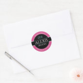 DIY-naam Adres Monogram, Roze zwart-wit Ronde Sticker (Envelop)
