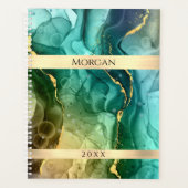 DIY-naam/datum Blauwgroen/Gold Ink Abstract, Gold  Planner (Voorkant)