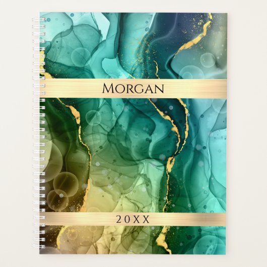 DIY-naam/datum Blauwgroen/Gold Ink Abstract, Gold  Planner (Voorkant)