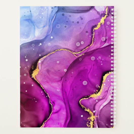 DIY-naam/datum Fuchsia Gold Ink Abstract GoldPlaqu Planner (Achterkant)
