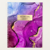 DIY-naam/datum Fuchsia Gold Ink Abstract GoldPlaqu Planner (Voorkant)