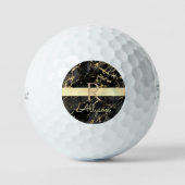 DIY-naam en -monogram, Gold Bar, zwarte & goudmarm Golfballen (Voorkant)
