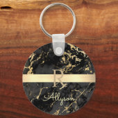 DIY-naam en -monogram, Gold Bar, zwarte & goudmarm Sleutelhanger (Voorkant)