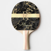 DIY-naam en -monogram, Gold Bar, zwarte & goudmarm Tafeltennisbatje (Voorkant)