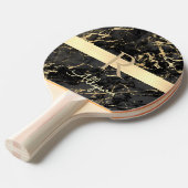 DIY-naam en -monogram, Gold Bar, zwarte & goudmarm Tafeltennisbatje (Voorkant Gekanteld)