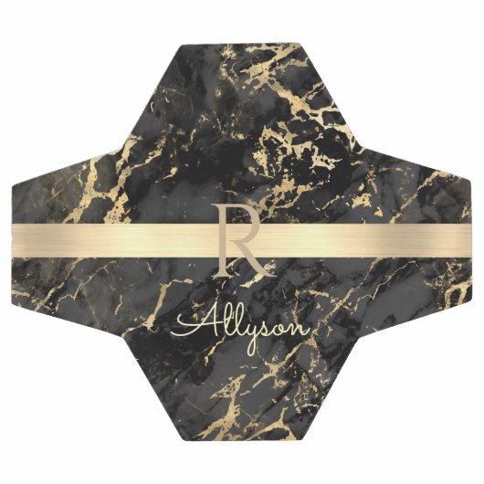 DIY-naam en -monogram, Gold Bar, zwarte & goudmarm Voetbal (Enkel)